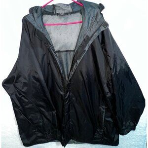 3X-Large Tall Black Hooded Waterproof Jacket Mesh Lining Side Zip Pockets Elasti
